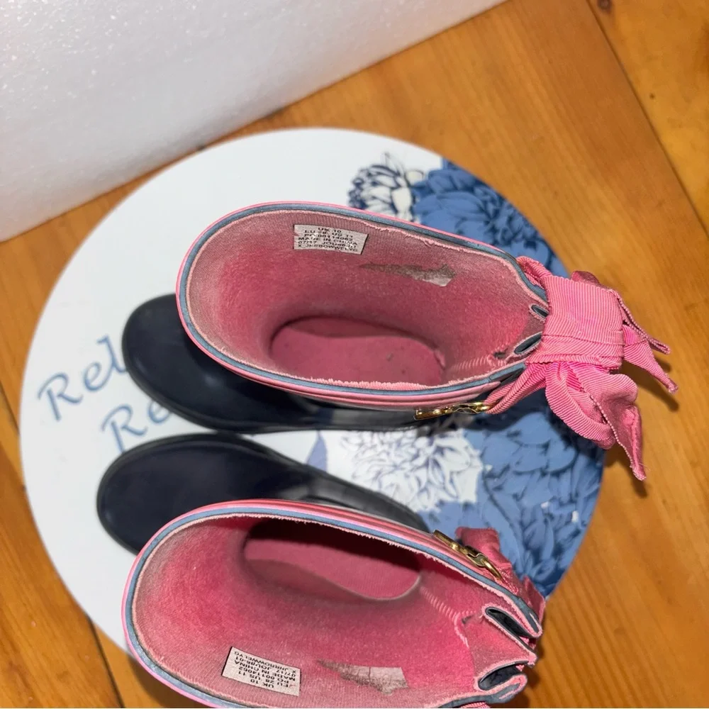 Joules Girls Rain Boots Pink Bow Wellies Size 11